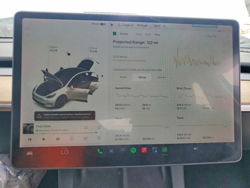 2021 Tesla Model y VIN 5YJYGDEE8MF200707 COPART salvage auction — FRONT END, Tx - Salvage Vehicle Title, sold $7,400 on 2026-08-28 (photo 9)
