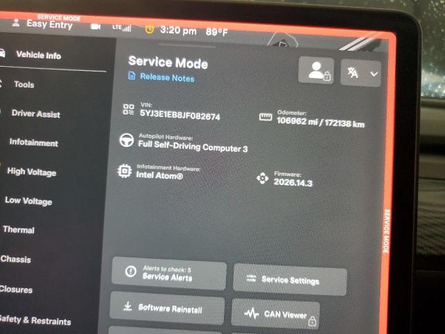 2018 Tesla VIN 5YJ3E1EB8JF082674 COPART salvage auction — FRONT END, Fl - Cert Of Title Slvg Rebuildable, sold $3,300 on 2026-07-28 (photo 9)