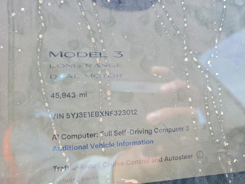 2022 Tesla Model 3 VIN 5YJ3E1EBXNF323012 COPART salvage auction — REAR END, Ca - Salvage Certificate, sold $8,700 on 2026-07-13 (photo 9)