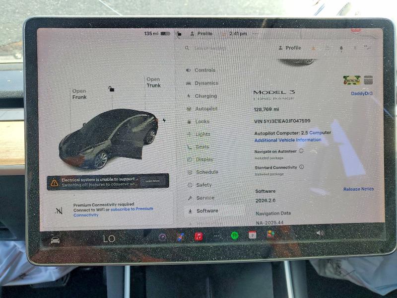 2018 Tesla VIN 5YJ3E1EA0JF047599 COPART salvage auction — FRONT END, Ca - Salvage Certificate, sold $2,800 on 2026-07-15 (photo 9)