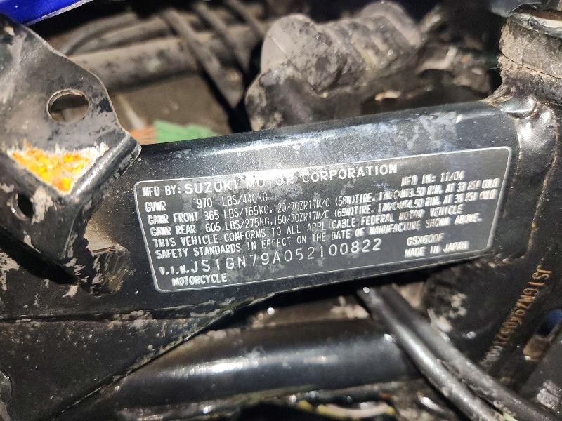 2005 Suzuki Gsx600 VIN JS1GN79A052100822 COPART salvage auction — ALL OVER, Oh - Cert Of Title-Salvage, sold $15 on 2026-07-16 (photo 9)
