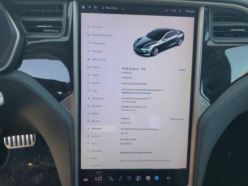 2019 Tesla Model s VIN 5YJSA1E25KF337242 COPART salvage auction — REAR END, Ca - Salvage Certificate, sold $11,000 on 2026-07-31 (photo 9)