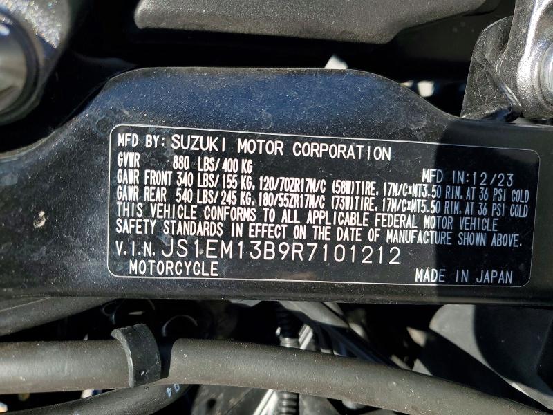 2024 Suzuki Gsx VIN JS1EM13B9R7101212 COPART salvage auction — SIDE, Nv - Salvage Title, sold $1,650 on 2026-07-09 (photo 9)
