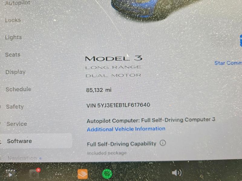 2020 Tesla Model 3 VIN 5YJ3E1EB1LF617640 COPART salvage auction — FRONT END, Ny - Mv-907A Salvage Certificate, sold $2,400 on 2026-07-20 (photo 9)