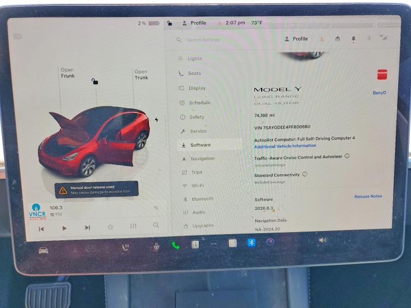 2023 Tesla Model y VIN 7SAYGDEE4PF800860 COPART salvage auction — REAR END, Ca - Salvage Certificate, sold $9,800 on 2026-07-21 (photo 9)