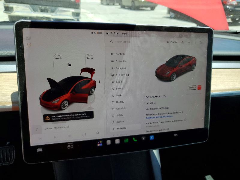 2022 Tesla Model 3 VIN 5YJ3E1EA4NF303829 COPART salvage auction — MECHANICAL, CA - CERTIFICATE OF TITLE, sold $7,500 on 2026-07-08 (photo 9)