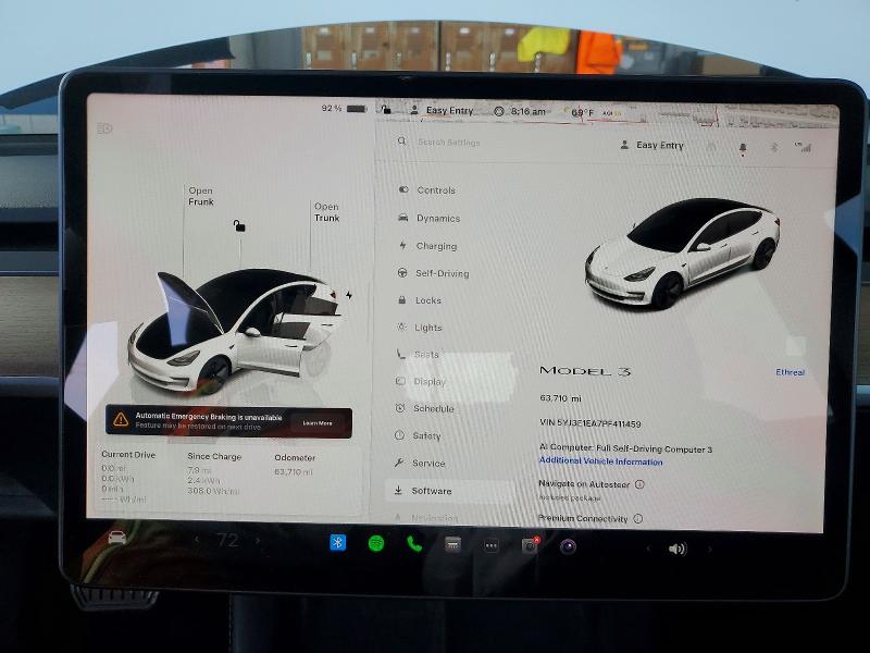 2023 Tesla Model 3 VIN 5YJ3E1EA7PF411459 COPART salvage auction — FRONT END, Ca - Salvage Certificate, sold $7,900 on 2026-07-16 (photo 9)