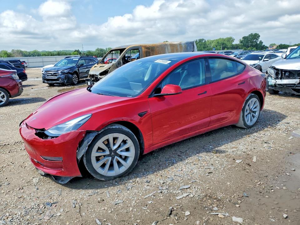 2022 Tesla VIN 5YJ3E1EA6NF143890 COPART salvage auction — FRONT END, Ks - Cert Of Title-Salvage, sold $4,950 on 2026-07-07 (photo 1)