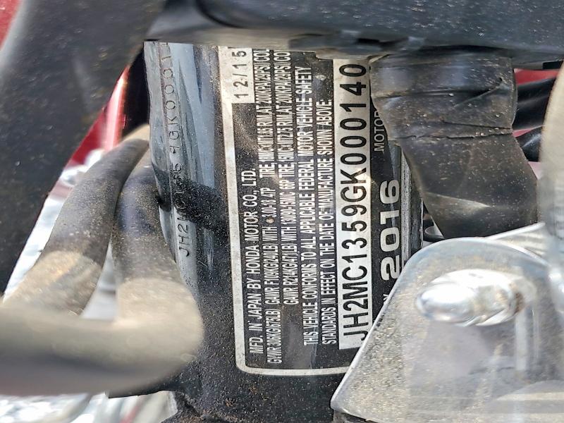 2016 Honda Cmx250 VIN JH2MC1359GK000140 COPART salvage auction — MECHANICAL, Md - Certificate Of Title, sold $300 on 2026-07-02 (photo 9)