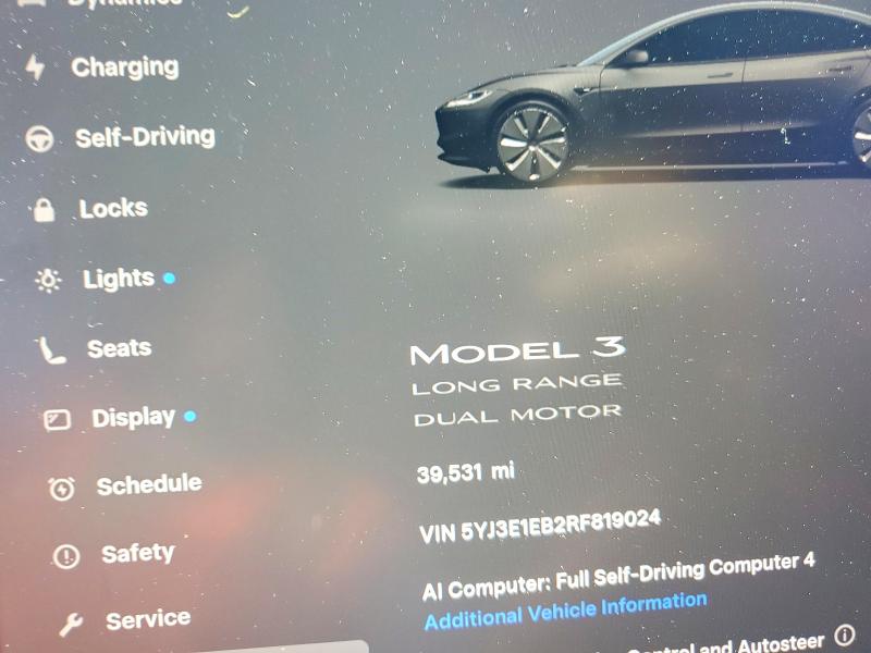 2024 Tesla Model 3 VIN 5YJ3E1EB2RF819024 COPART salvage auction — SIDE, Salvage Title, sold $13,300 on 2026-07-17 (photo 9)