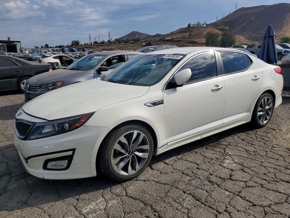 2015 Kia Optima VIN 5XXGR4A63FG402228 COPART salvage auction — FRONT END, Ca - Dis/Dlr/Exp Only Clean Title (P), sold $1,800 on 2026-07-09 (photo 1)