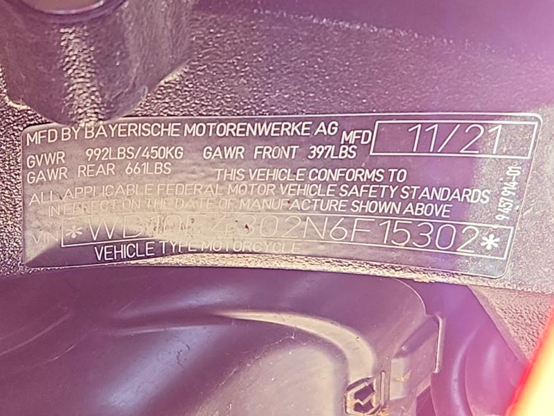 2022 BMW S VIN WB10E4302N6F15302 COPART salvage auction — ROLLOVER, Va - Cert Of Title - Salvage, sold $5,600 on 2026-07-02 (photo 8)