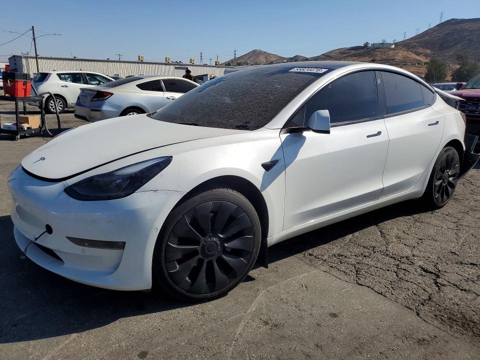 2022 Tesla VIN 5YJ3E1EB2NF236611 COPART salvage auction — REAR END, Ca - Dis/Dlr/Exp Only Clean Title, sold $4,050 on 2026-07-23 (photo 1)