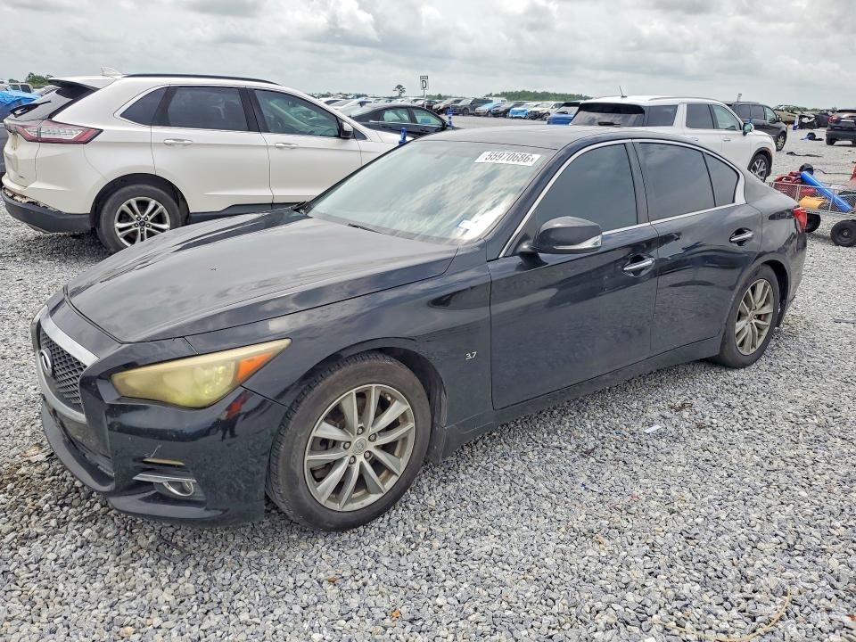 2014 Infiniti Q50 VIN JN1BV7AP7EM689679 COPART salvage auction — FRONT END, TX - SALVAGE VEHICLE TITLE, sold $1,050 on 2026-08-03 (photo 1)
