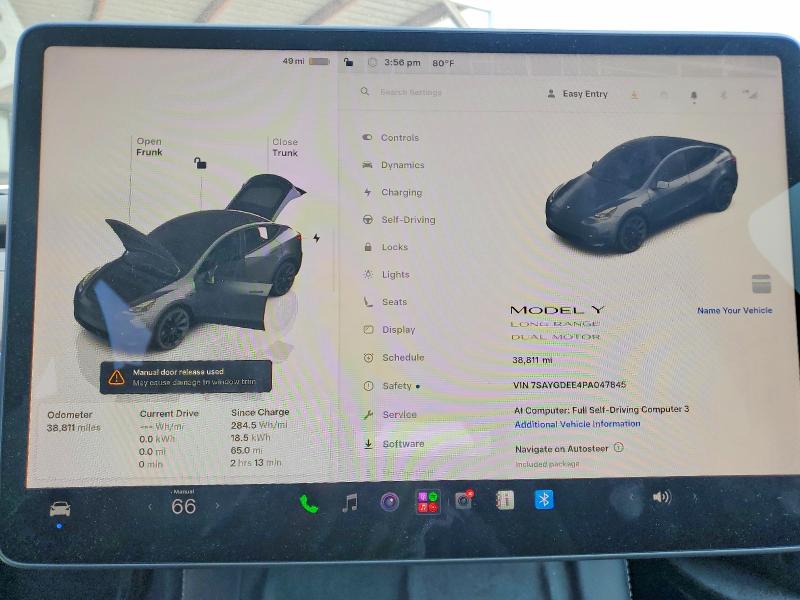 2023 Tesla Model y VIN 7SAYGDEE4PA047845 COPART salvage auction — REAR END, CA - SALVAGE CERTIFICATE, sold $8,400 on 2026-07-30 (photo 9)