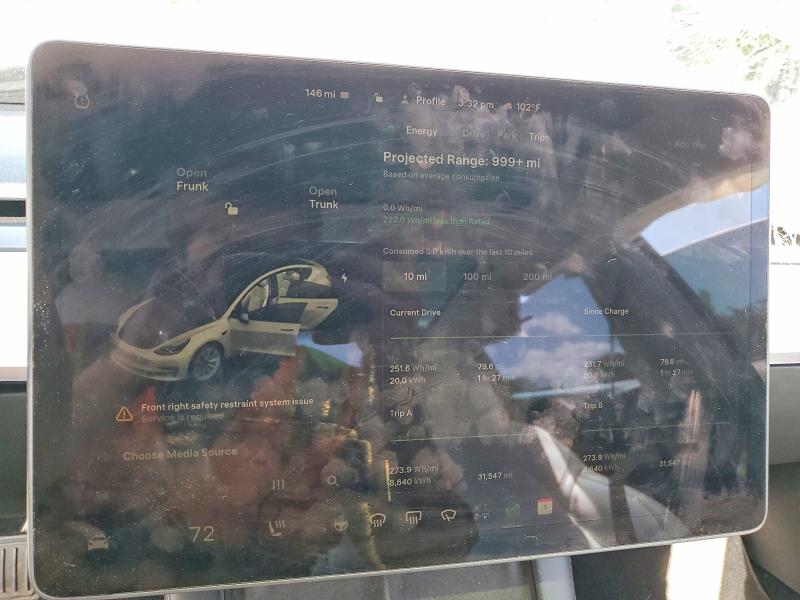 2022 Tesla Model 3 VIN 5YJ3E1EB9NF266852 COPART salvage auction — FRONT END, Ma - Cert Of Title-Salvage, sold $4,000 on 2026-07-17 (photo 9)