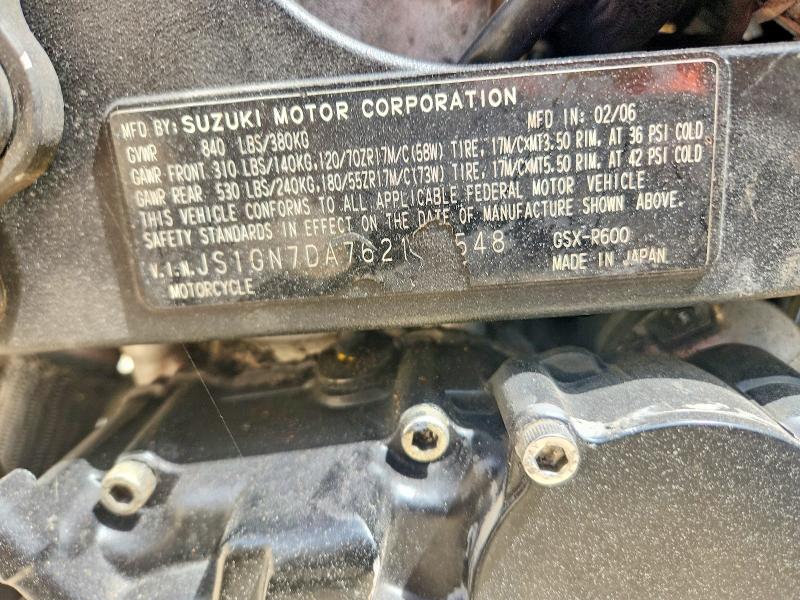 2006 Suzuki VIN JS1GN7DA762107548 COPART salvage auction — ALL OVER, Fl - Cert Of Title Slvg Rebuildable, sold $275 on 2026-07-16 (photo 9)
