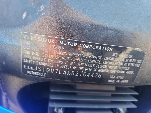 2008 Suzuki VIN JS1GR7LAX82104426 COPART salvage auction — ALL OVER, Fl - Cert Of Title Slvg Rebuildable, sold $1,750 on 2026-07-02 (photo 9)