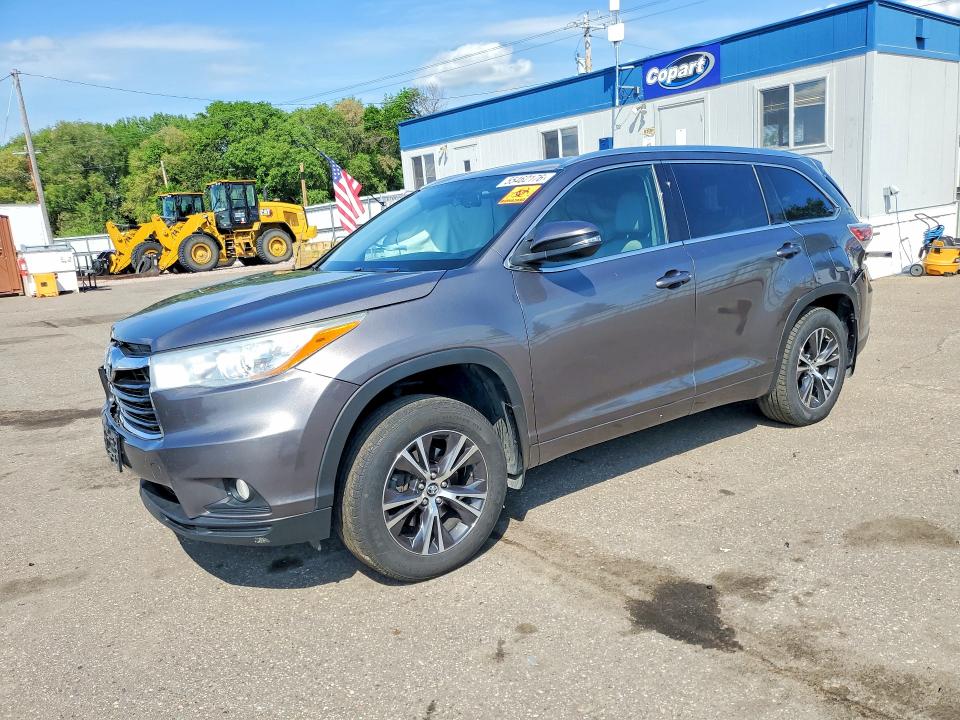 2016 Toyota Highlander VIN 5TDJKRFH7GS339507 COPART salvage auction — REAR END, Mn - Cert Of Title-Salvage, sold $6,200 on 2026-07-09 (photo 1)