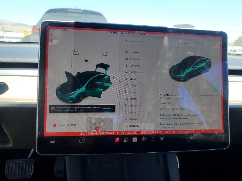 2021 Tesla Model 3 VIN 5YJ3E1EA9MF876949 COPART salvage auction — SIDE, CA - SALVAGE CERTIFICATE, sold $7,800 on 2026-07-16 (photo 9)