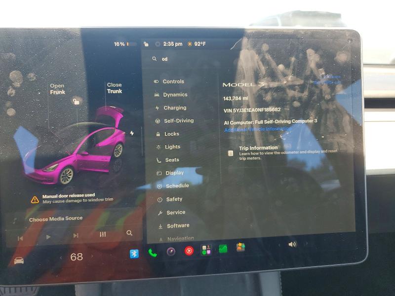 2022 Tesla Model 3 VIN 5YJ3E1EA0NF185682 COPART salvage auction — REAR END, Ca - Salvage Certificate, sold $5,300 on 2026-07-07 (photo 9)