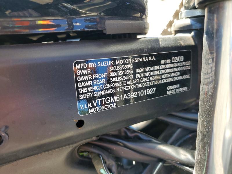 2009 Suzuki Gs VIN VTTGM51A392101927 COPART salvage auction — MINOR DENT/SCRATCHES, Md - Cert Of Salvage > 75% Damage, sold $175 on 2026-07-02 (photo 9)