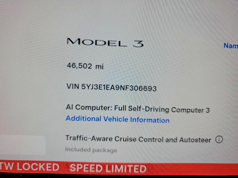 2022 Tesla Model 3 VIN 5YJ3E1EA9NF306693 COPART salvage auction — REAR END, Ga - Cert Of Title-Salvage, sold $7,900 on 2026-07-24 (photo 9)