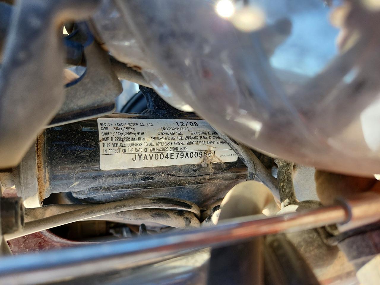 2009 Yamaha XV250 VIN JYAVG04E79A009661 COPART salvage auction — Side, AZ - CERTIFICATE OF TITLE, sold $500 on 2026-07-01 (photo 9)