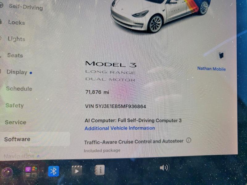 2021 Tesla Model 3 VIN 5YJ3E1EB5MF936864 COPART salvage auction — REAR END, Ca - Salvage Certificate, sold $7,100 on 2026-07-15 (photo 9)