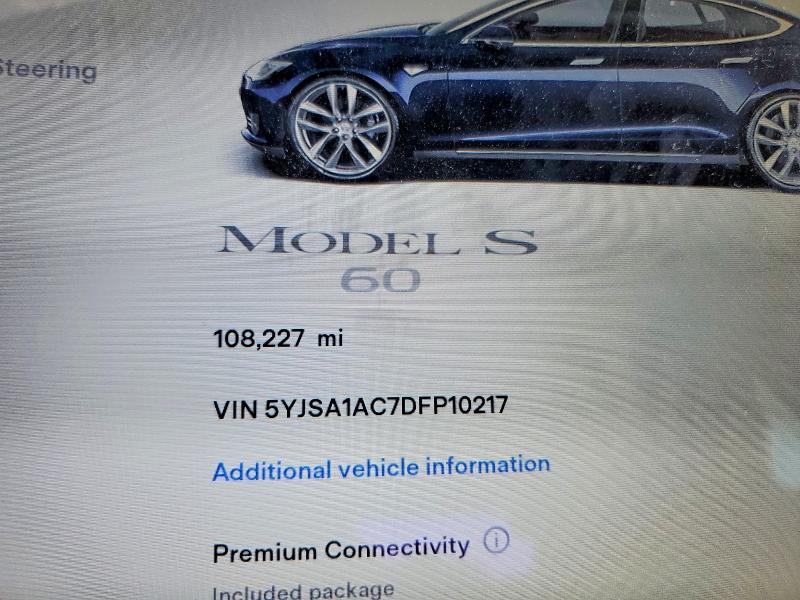 2013 Tesla Model s VIN 5YJSA1AC7DFP10217 COPART salvage auction — FRONT END, Ca - Salvage Certificate, sold $1,900 on 2026-07-07 (photo 9)
