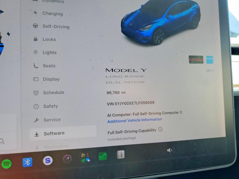 2020 Tesla VIN 5YJYGDEE7LF059059 COPART salvage auction — REAR END, Ca - Salvage Certificate, sold $7,800 on 2026-07-09 (photo 9)