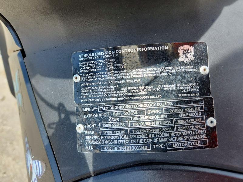 2024 Tztc Q max VIN HZ2TBCNN4R1001240 COPART salvage auction — MINOR DENT/SCRATCHES, FL - CERT OF TITLE SLVG REBUILDABLE, sold $10 on 2026-07-15 (photo 9)