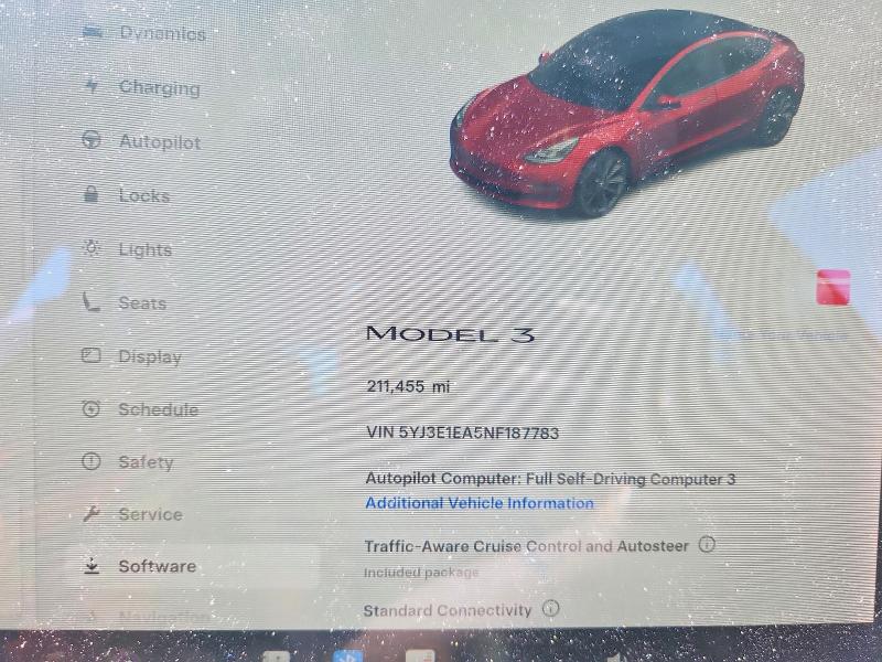 2022 Tesla Model 3 VIN 5YJ3E1EA5NF187783 COPART salvage auction — MECHANICAL, PA - CERT OF TITLE, sold $175 on 2026-07-22 (photo 9)