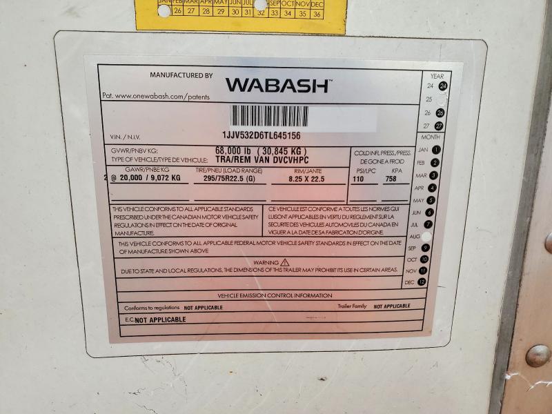 2026 Wabash dry van Trailers VIN 1JJV532D6TL645156 COPART salvage auction — ALL OVER, OK - CERT OF TITLE-SALVAGE, sold $80 on 2026-09-17 (photo 8)