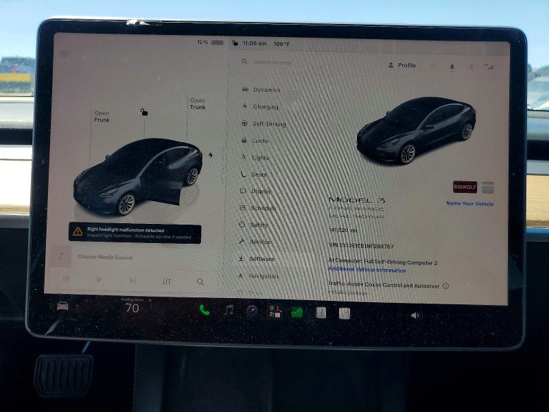 2022 Tesla Model 3 VIN 5YJ3E1EB1NF289767 COPART salvage auction — FRONT END, NV - SALVAGE TITLE, sold $5,900 on 2026-07-27 (photo 9)