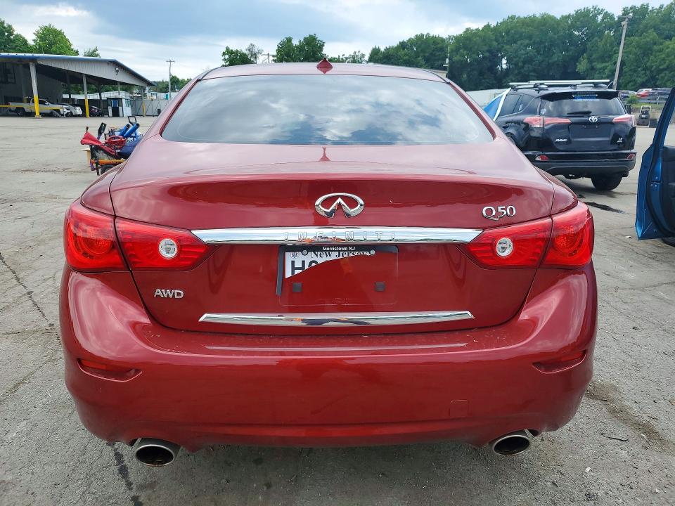 2014 Infiniti Q50 VIN JN1BV7AR9EM681259 COPART salvage auction — FRONT END, Ny - Mv-907A Salvage Certificate, sold $350 on 2026-07-21 (photo 6)