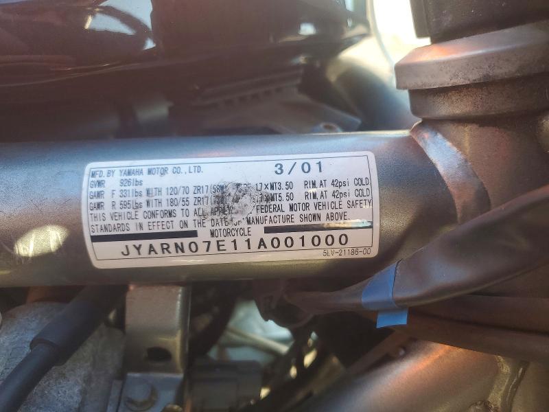 2001 Yamaha Fzi VIN JYARN07E11A001000 COPART salvage auction — MECHANICAL, Ny - Certificate Of Title, sold $125 on 2026-08-03 (photo 9)