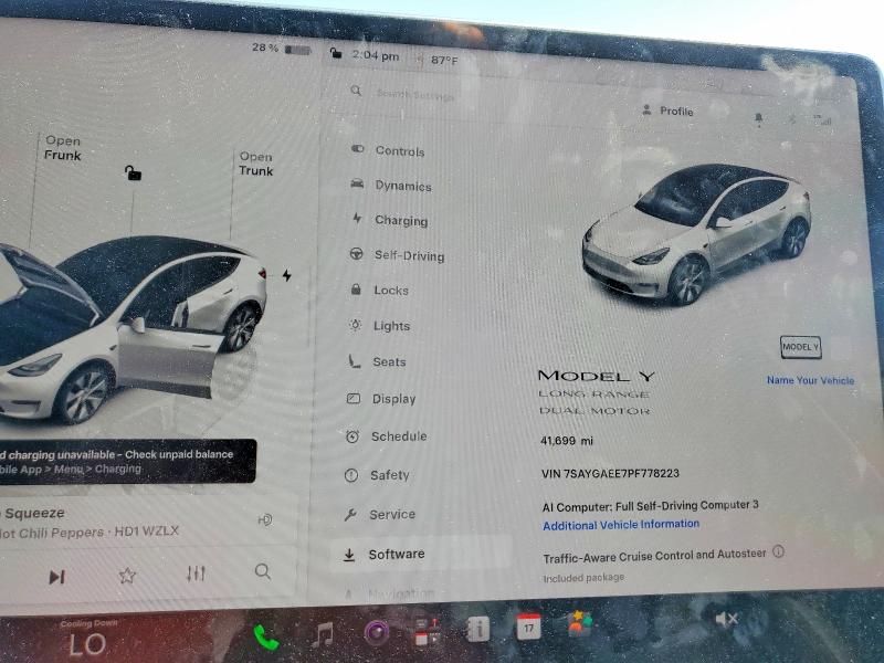 2023 Tesla Model y VIN 7SAYGAEE7PF778223 COPART salvage auction — FRONT END, Ma - Cert Of Title-Salvage, sold $125 on 2026-07-29 (photo 9)