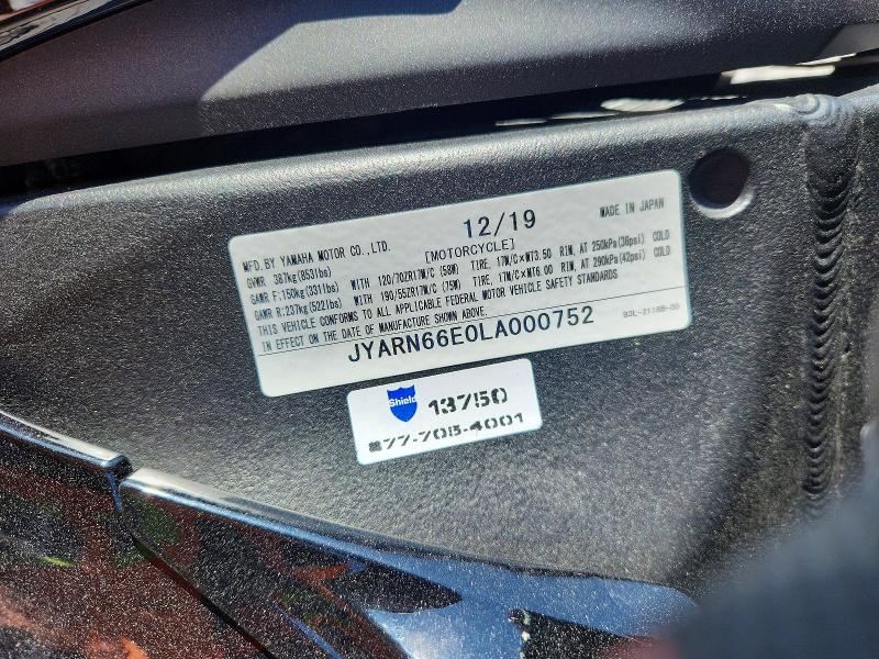 2020 Yamaha Yzf VIN JYARN66E0LA000752 COPART salvage auction — MECHANICAL, Wi - Cert Of Title-Claim Paid, sold $6,300 on 2026-07-20 (photo 9)