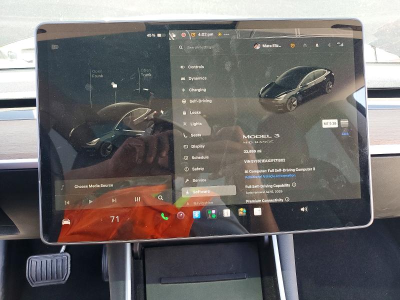 2018 Tesla Model 3 VIN 5YJ3E1EAXJF171802 COPART salvage auction — FRONT END, Ca - Salvage Certificate, sold $3,800 on 2026-07-16 (photo 9)