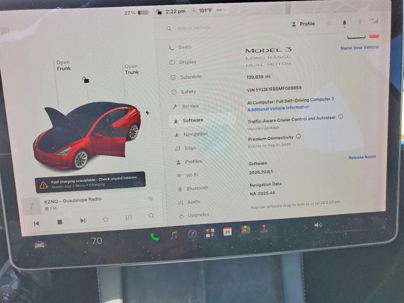 2021 Tesla Model 3 VIN 5YJ3E1EB5MF089859 COPART salvage auction — MINOR DENT/SCRATCHES, Az - Dis/Dlr/Exp Only Clean Title, sold $8,000 on 2026-07-29 (photo 9)