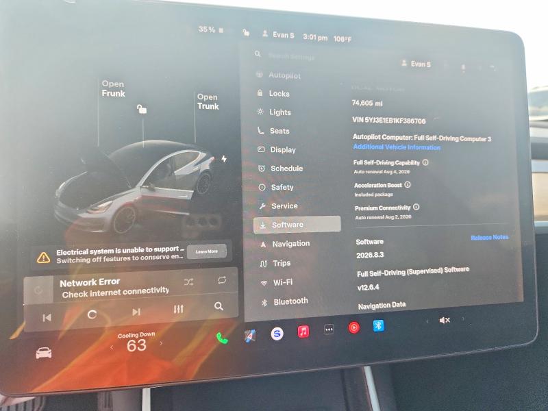2019 Tesla Model 3 VIN 5YJ3E1EB1KF386706 COPART salvage auction — FRONT END, Salvage Title, sold $3,450 on 2026-08-27 (photo 9)
