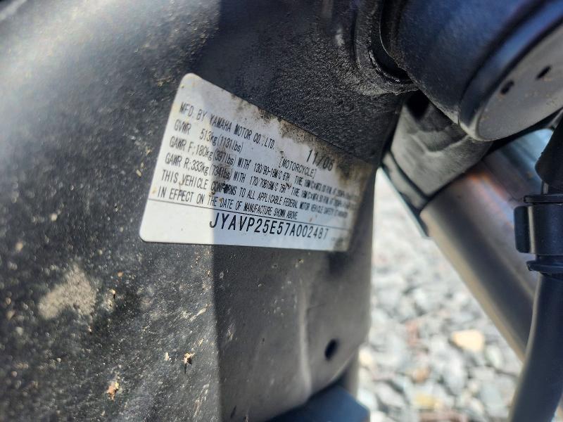 2007 Yamaha Xvs1300 VIN JYAVP25E57A002487 COPART salvage auction — FRONT END, Wi - Junked Vehicle Bill Of Sale, sold $400 on 2026-07-16 (photo 9)