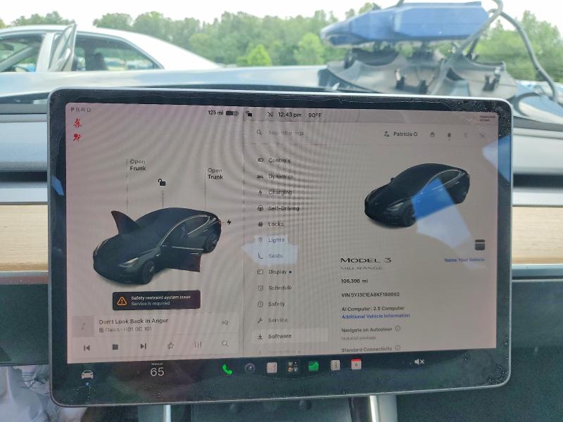 2019 Tesla Model 3 VIN 5YJ3E1EA8KF198692 COPART salvage auction — FRONT END, Md - Parts Only-No Title Letter, sold $1,600 on 2026-07-28 (photo 9)