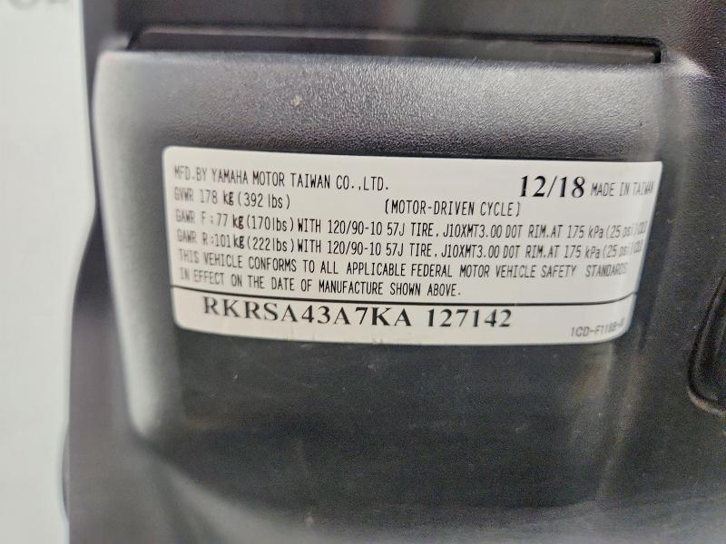 2019 Yamaha VIN RKRSA43A7KA127142 COPART salvage auction — FRONT END, Mn - Cert Of Title-Prior Salvage, sold $125 on 2026-09-03 (photo 9)