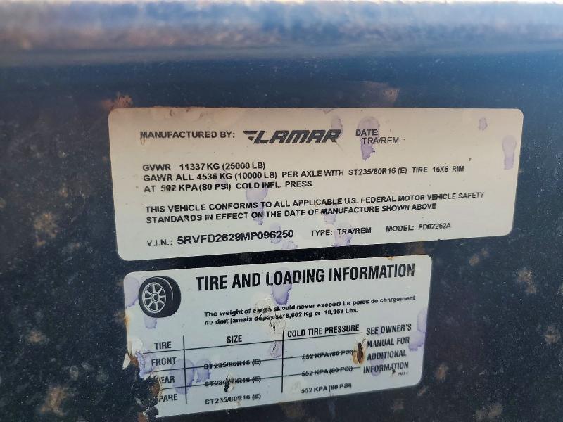 2021 Lamar Unknown VIN 5RVFD2629MP096250 COPART salvage auction — SIDE, IA - CERTIFICATE OF TITLE, sold $1,700 on 2026-10-13 (photo 8)