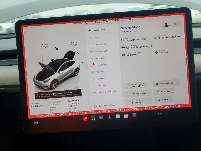 2023 Tesla Model y VIN 7SAYGDEEXPF742575 COPART salvage auction — FRONT END, CA - SALVAGE CERTIFICATE, sold $6,400 on 2026-07-16 (photo 9)