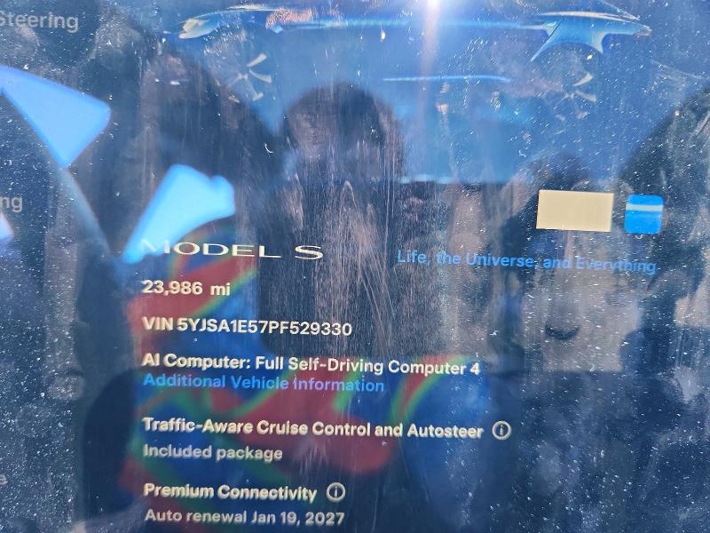 2023 Tesla Model s VIN 5YJSA1E57PF529330 COPART salvage auction — FRONT END, Ca - Salvage Certificate, sold $19,200 on 2026-07-20 (photo 9)