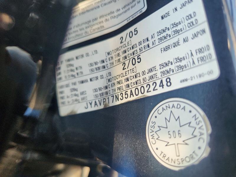 2005 Yamaha Xv1700 VIN JYAVP17N35A002248 COPART salvage auction — SIDE, AB - BOS - SALVAGE, sold $600 on 2026-07-28 (photo 9)