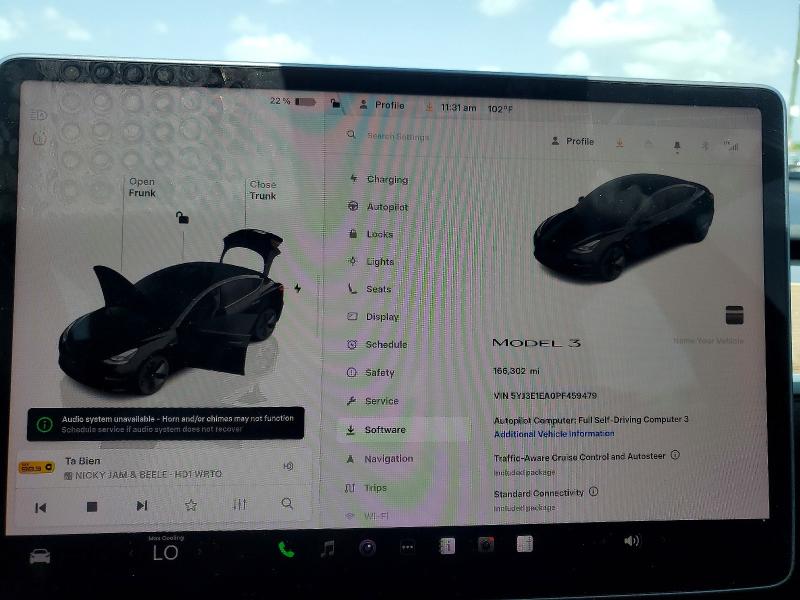 2023 Tesla Model 3 VIN 5YJ3E1EA0PF459479 COPART salvage auction — FRONT END, Fl - Certificate Of Title, sold $6,300 on 2026-07-22 (photo 9)
